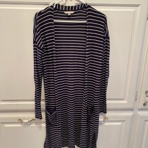 Athleta Navy White Retreat Stripe Lightweight Pocket Long Cardigan Women Size S